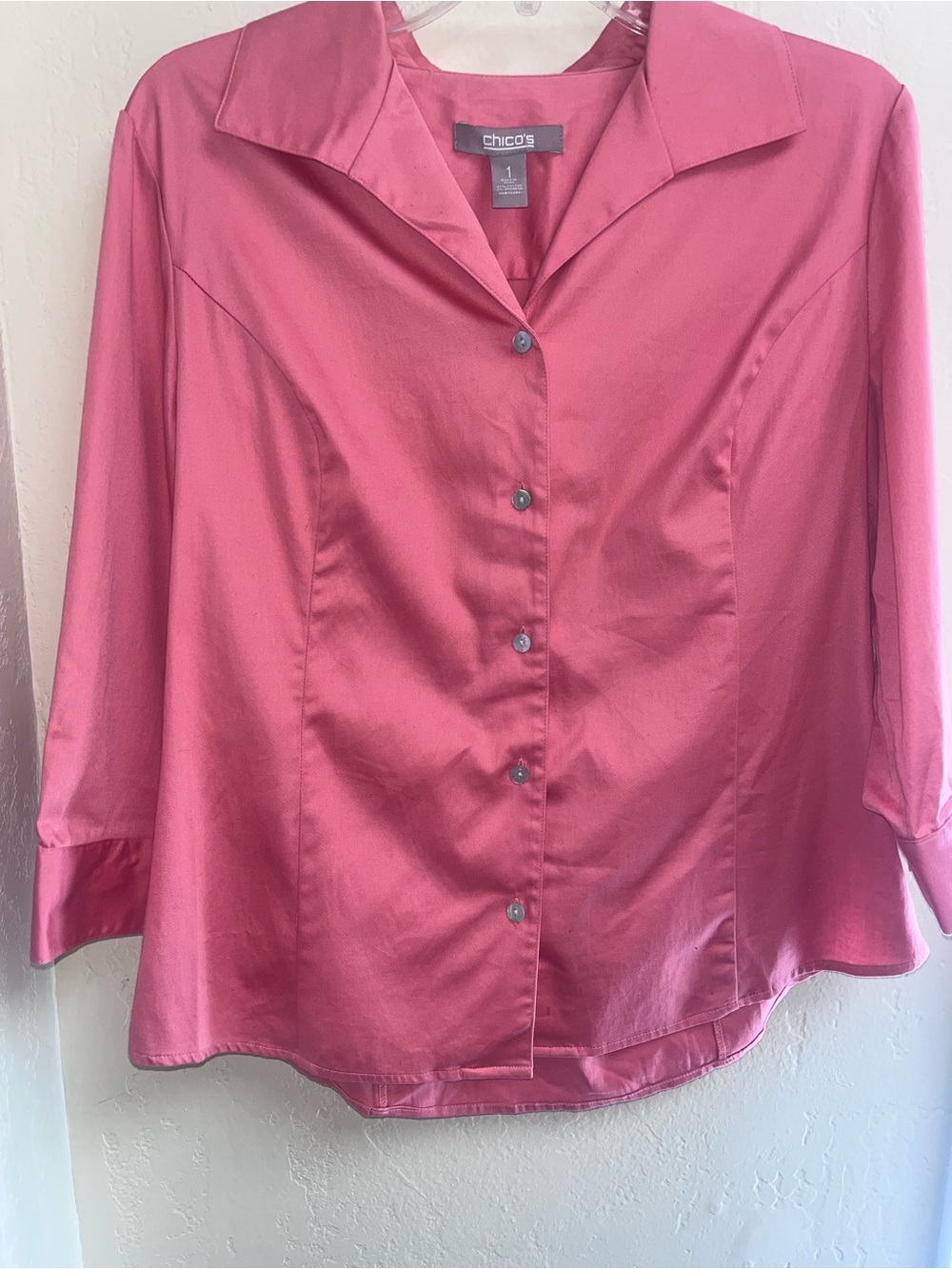 Chico's Rose Pink Button-Down Silk-Feel Blouse